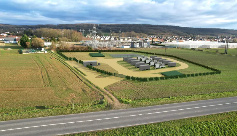 Photomontage d'une centrale de stockage d'énergie par batteries, projet dans l'Aisne (site 2)