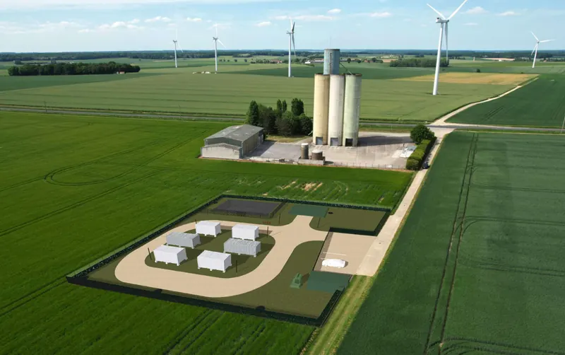 Photomontage d'une centrale de stockage d'énergie par batteries, projet dans la Marne (site 3)