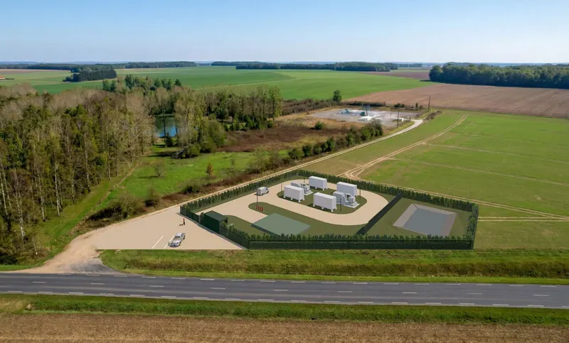 Photomontage d'une centrale de stockage d'énergie par batteries, projet dans la Marne (site 4)